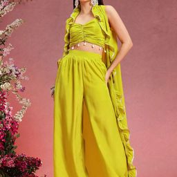 indo street Shoulder Straps Sleeveless Crop Top & Trousers With Shrug Co-Ords-picture-44