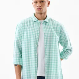 Snitch Men Relaxed Fit Gingham Checked Spread Collar Casual Shirt-image-34