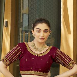 HERE&NOW Embroidered Silk Round Neck Readymade Saree Blouse-35