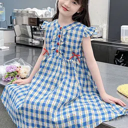LULU & SKY Checked Flutter Sleeve Fit & Flare Dress-10