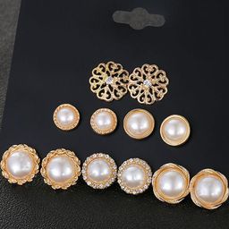 Vembley Women Pack Of 6 Pearls Contemporary Studs Earrings-picture-32