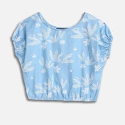 Allen Solly Junior Girls Floral Print Round Neck Extended Sleeves Cotton Top-picture-34