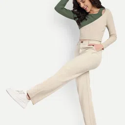 Next One Women Smart Straight Fit High-Rise Easy Wash Cotton Corduroy Chinos Trousers-image-94
