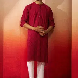 VASTRAMAY Geometric Printed Mandarin Collar Straight Kurta With Pyjamas-picture-46