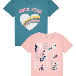 PLUM TREE Girls Typography 2 Printed Pure Cotton T-shirt-image-42