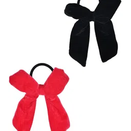 FUNKRAFTS Girls Black & Red Set of 2 Velvet Bow onytail Holders-image-35