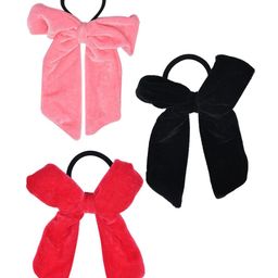 FUNKRAFTS Girls Pack of 3 Pink & Black Bow Ponytail Holders-22