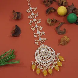 I Jewels Gold-Plated Artificial Stones and Beads Maang Tikka Head Jewellery-53