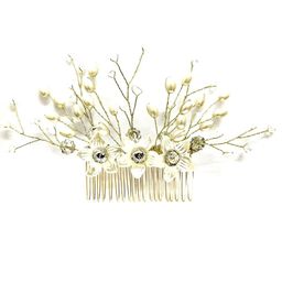 Hair Flare Women Artificial Metal Flowers With Pearls Designed Comb Pin-image-49