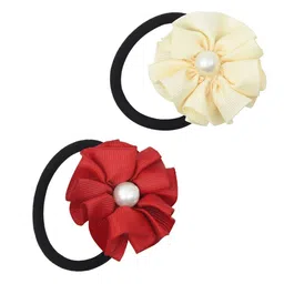 FUNKRAFTS Girls Set of 2 Maroon & Cream-Coloured  Embellished Ponytail Holders-3
