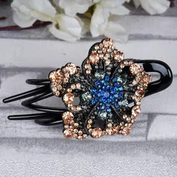 MIZORRI Women Blue & Gold-Toned Stone Studded Hair Claw Clip-49
