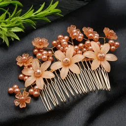 DressBerry Gold Beaded Floral Shape Comb Pin-picture-27