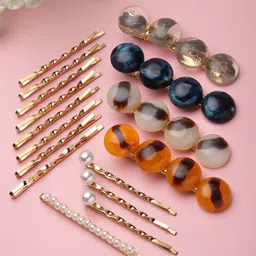 VOGUE PANASH Women Set Of 4 Stone & Pearl Embellished Alligator Hair Clips-15