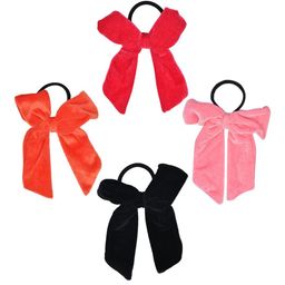 FUNKRAFTS Girls Set Of 4 Red & Black Velvet Bow Ponytail Holders-12