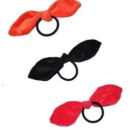FUNKRAFTS Girls Black & Peach-Coloured Set of 3 Ponytail Holders-9