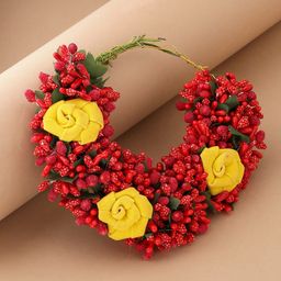 VIRAASI Women Red & Yellow Flower Hair Bun Accessory-image-66
