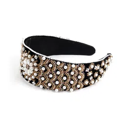 ODETTE Women Black & White Embellished Hairband-92