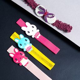 Golden Peacock Girls Multicoloured Set of 4 Hairband-17