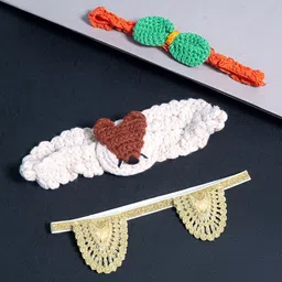 Golden Peacock Girls Orange & Beige Set of 3 Lace Hairband-image-39