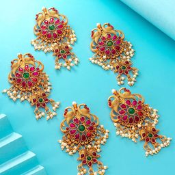 aadita Women Gold-Toned & Pink Set of 5 Embellished Hair Accessory-9