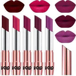 VOLO Set Of 5 Creme Matte Lipstick-Maroon-Passion Pink- Magenta- Wine- Purple-31