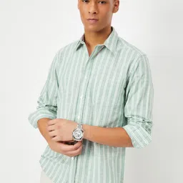 max Men Spread Collar Vertical Striped Cotton Casual Shirt-image-82