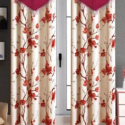 Lunar Days Maroon Set of 2 Floral Room Darkening Door Curtain-40