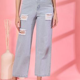 STYLECAST X KASSUALLY Women Loose Flared Mildly Distressed Jeans-image-22