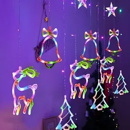 KAVYARA Blue & Pink Star Tree Deer & Bell Shape String Lights-14