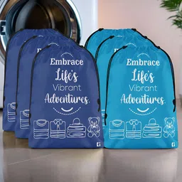 Aura Navy Blue & Blue 6 Pieces Typography Printed Water Resistant Multi-Utility Organisers-44