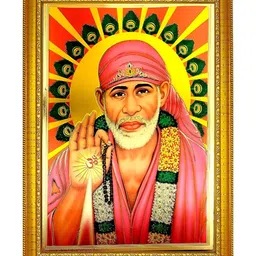 ADA Handicraft Gold-Toned & Green Shree Sai Baba Wooden Wall Photo Frame-image-57