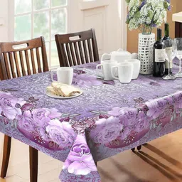 Dakshya Industries Purple Floral Waterproof Plastic 6-Seater Table Cover-image-12