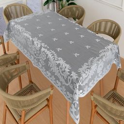 Homerz Grey Floral Cotton 6-Seater Table Cover-19