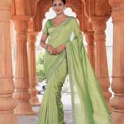 SANJANA SILK Solid Embellished Beads and Stones Silk Saree-image-97