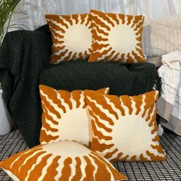 LUSHLYF Brown & Beige 5 Pieces Abstract Pure Cotton Square Cushion Covers-image-36