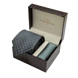 The Tie Hub Men Geometric Necktie with Sage Pocket Square Accessory Gift Set-picture-0