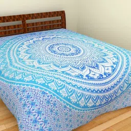 Aura White & Blue Ethnic Motifs Printed 144 TC Cotton Queen Bedsheet Set 2.10 m x 2.30 m-image-97