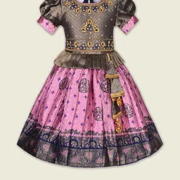 Girls Embroidered Puff Sleeve Fit and Flare Frock Dress-image-74