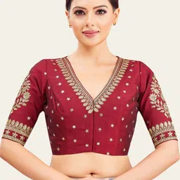 Studio Shringaar V-Neck Embroidered Saree Blouse-image-76
