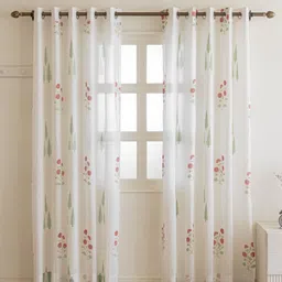 Clasiko White & Pink Set of 2 Floral Sheer Long Door Curtain-21