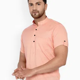 VEERA PARIDHAAN Band Collar Short Roll-Up Sleeves Straight Kurta-image-96