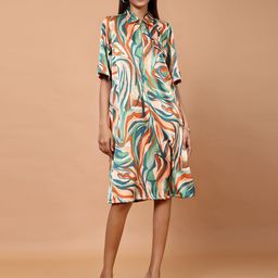 Tamiska By Narendra Kumar Women Abstract Print Shirt Collar A-Line Midi Dress-picture-2