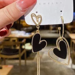 AKISON JEWELS Women Heart Shaped Gold-Plated Black Accents Drop Earrings for Casual Wear-image-79