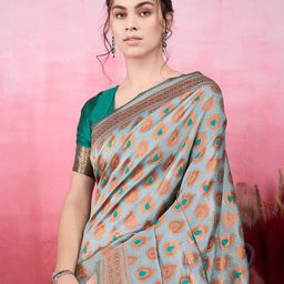 Shreyansh creation Ethnic Motifs Woven Design Zari Pure Silk Banarasi Saree-11