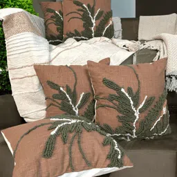 LUSHLYF Brown & Green Set of 5 Quirky Square Cushion Covers-2