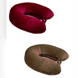 ANA Coffee Brown Set of 2 Fibre Filled Faux Velvet Lightweight Travel Pillow-picture-0
