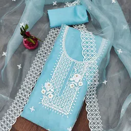Ishin Floral Embroidered Organza Unstitched Dress Material-image-59