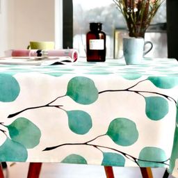 LUSHLYF Eucalyptus Serenity White & Green Floral Printed Cotton 6-Seater Table Cover-picture-5