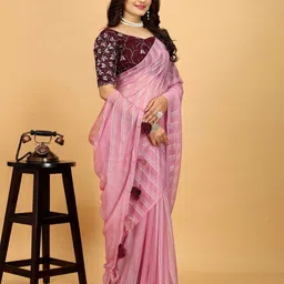 K 5 Fashion Striped Pure Chiffon Saree-picture-23