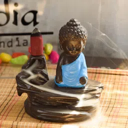 eCraftIndia Brown & Blue Meditating Monk Buddha Smoke Fountain-image-41